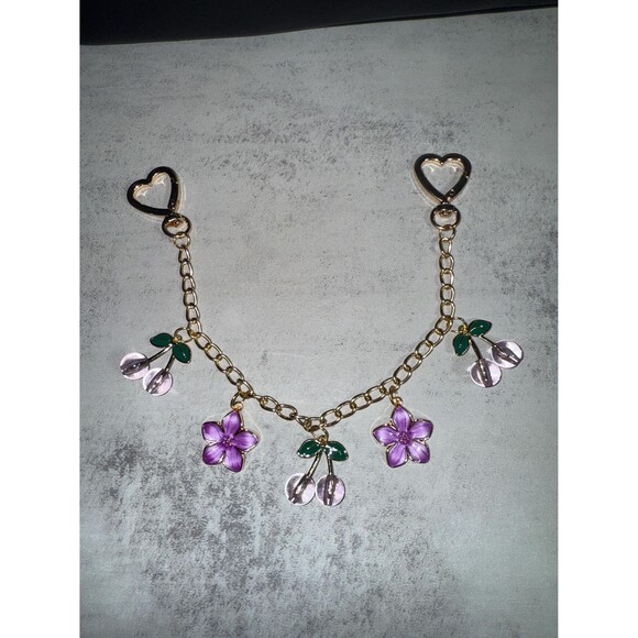 Charmed in Cherries and flowers Purple purse Charm Novelty Chain Strap - Picture 6 of 8